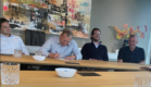 De ondertekening van de overeenkomst met van links naar rechts Arthur Röell (Arcola), Sebastian Visser (Blinck), Benoît Lammens (Arcola) en Erwin Bakkum (Blinck).